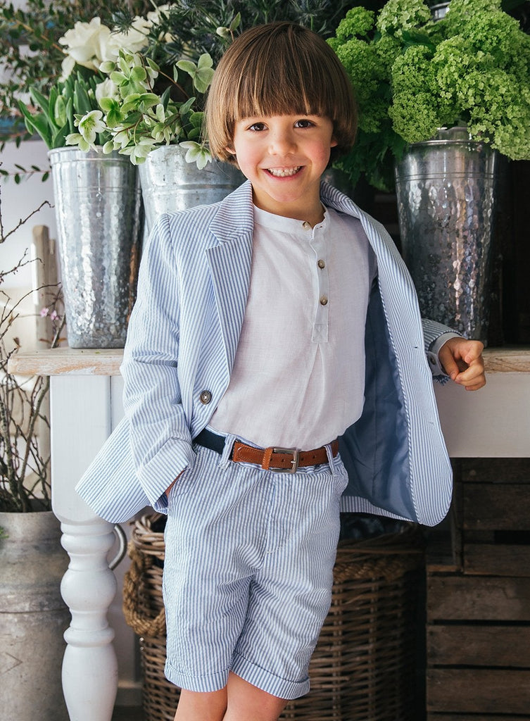 Boys Charlie Chino Shorts in Blue Stripe | Trotters London