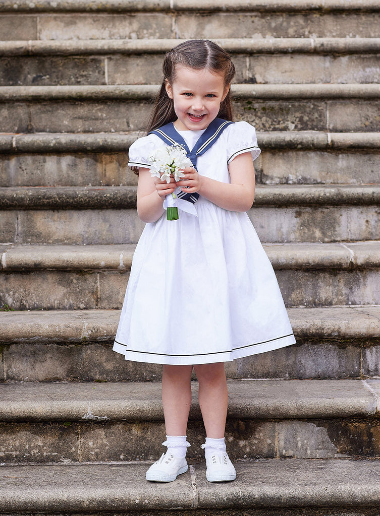Trotters Heritage Dress Philippa Sailor Dress in White