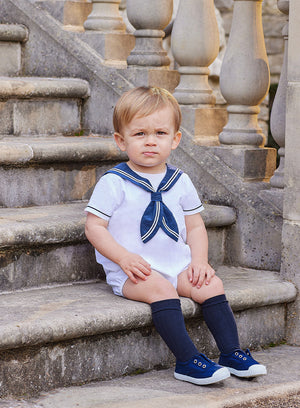 Trotters Heritage Romper Little Charlie Sailor Romper in White