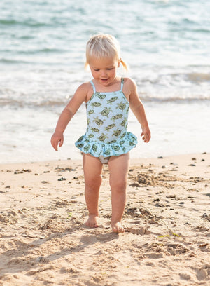 Trotters Swim Swimsuit Little Peplum Swimsuit in Turtle